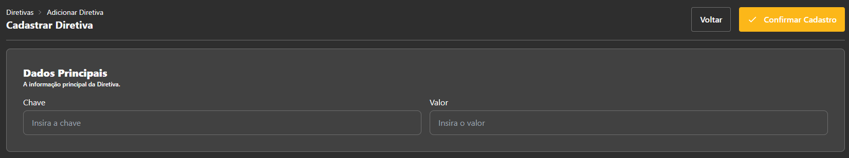 Cadastro de diretiva